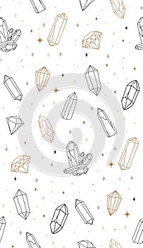 Abstract line art crystal gems seamless pattern