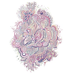 Abstract line art, zentangle, colorful doodle pattern