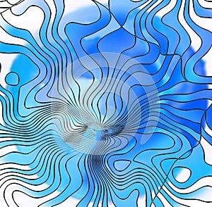 Abstract line drawing background in blue hues