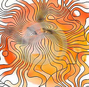 Abstract line drawing background in orange and yellow hues