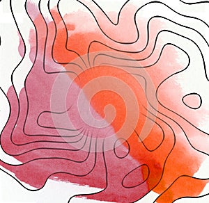 Abstract line drawing background in red hues