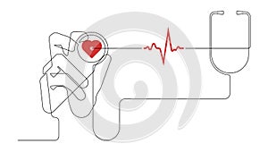 Abstract line drawing of a Heart and stethoscope