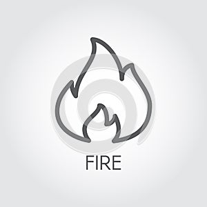 Abstract line icon of fire. Flame gas simplicity outline pictograph on gray background. Vector contour illustration