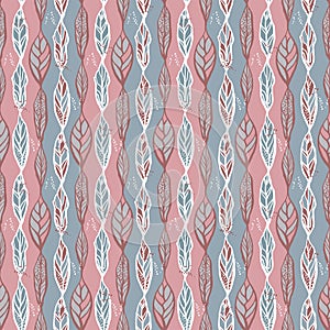 Abstract line leaves seamless pattern, natural motives