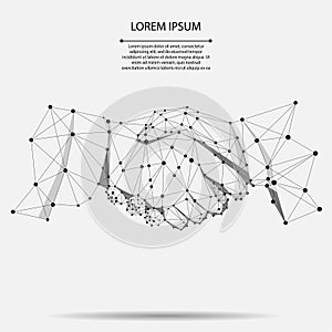 Abstract line and point agreement handshake business concept. Polygonal point line geometric design.