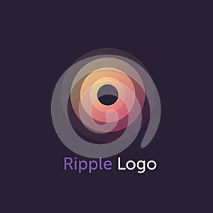 Abstract line ripple emblem. Radar, sound or vibration icon. Flat design. Dark background.