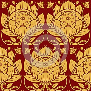 Abstract line thai lotus geometric seamless pattern vector