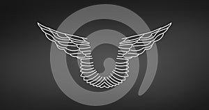 Abstract Linear pair of wings. Tattoo Linear heraldic element. Angel or Eagle wings. Vector illustration isolated on black