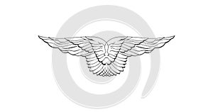 Abstract Linear pair of wings. Tattoo Linear heraldic element. Angel or Eagle wings. Vector illustration isolated on white