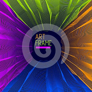 Abstract linear textured vector art background for design, psycho hypnotic futuristic 3d space inside the box or room. Fantastic