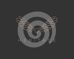 Abstract linear wings bird vector logo. Premium eagle falcon hawk sign symbol logotype.