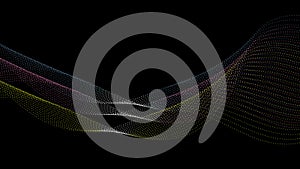 Abstract lines dot wave dynamic lines bright color with lighting on black background