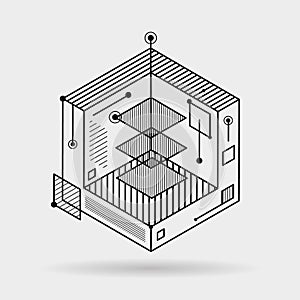 Abstract lines elements technical cubic 3D isometric background design vector illustration