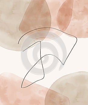 Abstract lines with nude and pink watercolor shapes