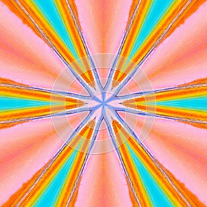 Abstract lines pink orange blue yellow light rays kaleidoscope trend background