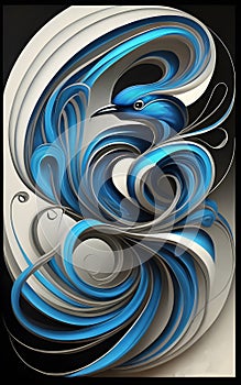 Abstract lines suggesting an abstract royal blue bird.