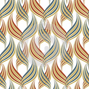 Abstract linocut style leaves decorative seamless vector pattern background. Damask effect backdrop of overlapping