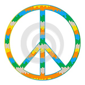 Abstract liquid colors peace symbol. Tie Dye pattern and gradient stroke. Hippie psychedelic style