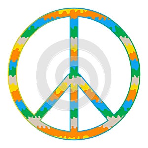 Abstract liquid colors peace symbol. Tie Dye pattern and gradient stroke. Hippie psychedelic style photo