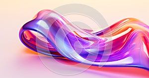 Abstract liquid glass holographic iridescent colorful wave in motion bright background 3d render. Gradient design element for