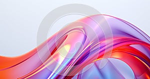 Abstract liquid glass holographic iridescent colorful wave in motion bright background 3d render. Gradient design element for