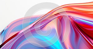 Abstract liquid glass holographic iridescent colorful wave in motion bright background 3d render. Gradient design element for