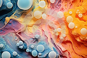 Abstract liquid inks pastel colours mixed with micro-organisms like molds and mosh