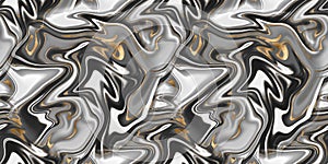 Abstract Liquid marble seamless background, print with black, grey, white color and gold lines glitter texture