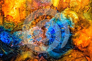 Abstract liquid painting with texture, blue