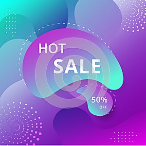 Abstract liquid shapes sales background. Trendy gradient fluid design. hot sale, 50% off. Sale banner social media template design