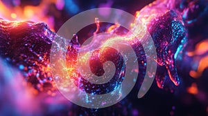 Abstract Liquid Swirling with Neon Color and Glowing Particles