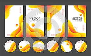 Abstract liquid yellow stories templates and highlight cover icons for social media. Vector fluid gradient backgrounds