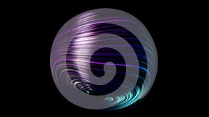 Abstract live neon ball. Animation. Live textured balls or spheres emit neon light on black background. 3D ball of