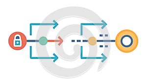 Abstract Lock and Key Flow for Secure Digital Access, vector design Generative AI
