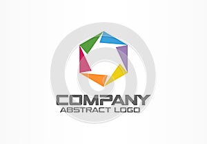 Abstract logo for business company. Corporate identity design element. Camera diaphragm, shutter, focus, photo studio