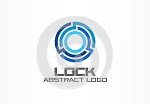 Abstract logo for business company. Corporate identity design element. Connect, integrate, circle lock, globe protect