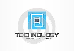 Abstract logo for business company. Corporate identity design element. CPU, processor, Chip, motherboard logotype idea