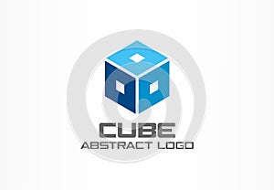 Abstract logo for business company. Corporate identity design element. Cube, box, Square frame, hexagon logotype idea.