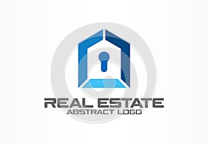 Abstract logo for business company. Corporate identity design element. Real estate, safety lock, home protection, guard