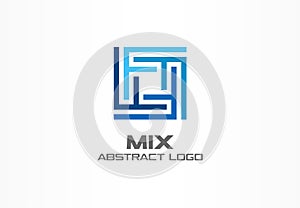 Abstract logo for business company. Industry, finance, bank logotype idea. Square group, network integrate, technology photo