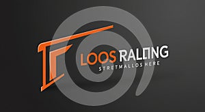 Abstract logo design on a dark gray background featuring an angular, geometric motif