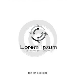 Abstract logo design featuring a circular pattern with intertwining lines and dots in