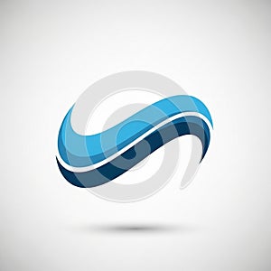 Abstract logo design featuring a dynamic, wave-like shape in shades of