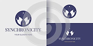 Abstract logo design with lotus and synchronicity sign photo
