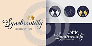 Abstract logo design with lotus and synchronicity sign photo