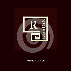 Abstract logo design. Modern luxury monogram. Minimum elements. Letter emblem R. Mark of distinction. Universal round template. Fa photo