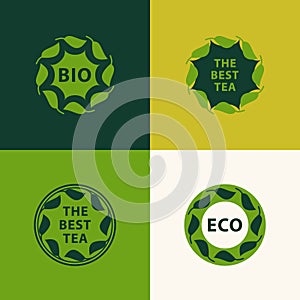 Abstract logo design template. Plant web Icon. Set of emblems. Graphic Design eco symbols in circles with leaves. Creative Ecology