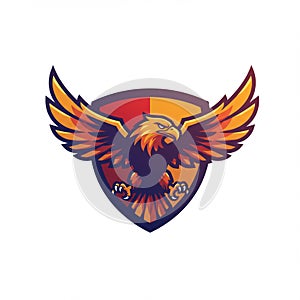 An abstract logo features an eagle with spread wings in a dynamic pose. The eagle,