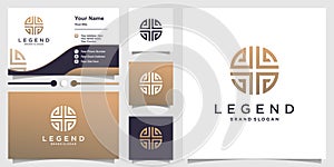 Abstract logo with golden creative line concept and business card design template Premium Vector