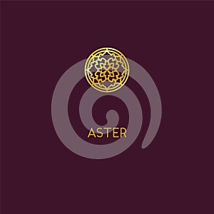 Abstract logo icon design. Elegant Golden Flower symbol in circle. Template for creating unique luxury